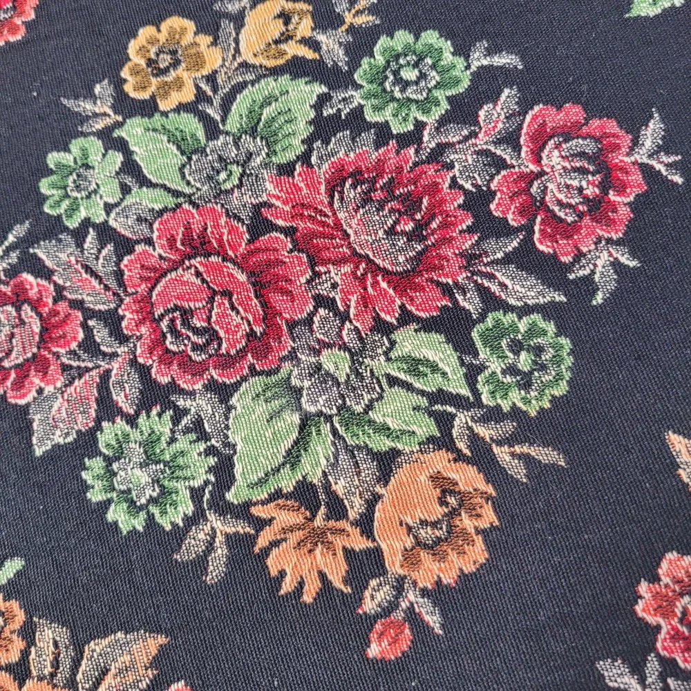 Vintage Tapestry Pillow Cover Floral Black Woven Zippered Square‎ Accent 15x15